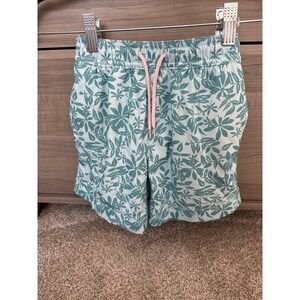 Crewcuts J Crew Boys Teal White Tropical Leaf Print Swim Trunks Shorts Size 5
